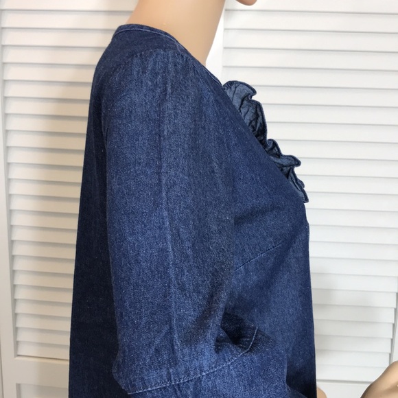 Draper James Ruffle Placket Chambray Blue Top XS - Picture 7 of 15